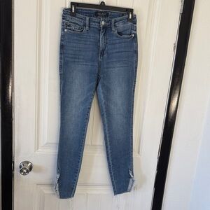 Judy Blue Medium Blue High-Rise Ankle Skinny Jeans with Raw Step Hem